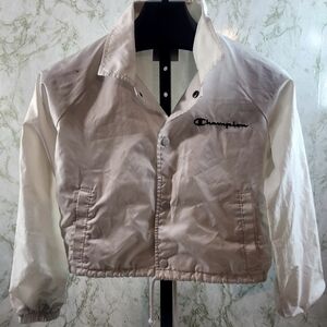 Champion Cropped Snap Front White Windbreaker